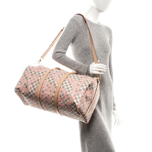 Louis Vuitton Keepall Bandouliere 50 Tahitienne Pink Damier Azur Travel Bag - Picture 4 of 11